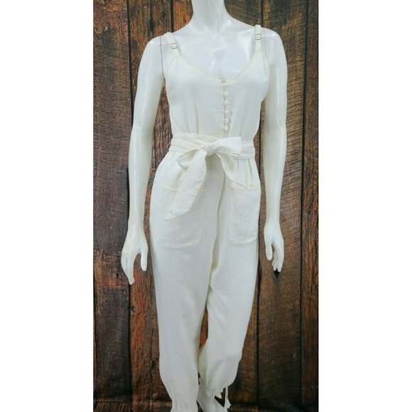 New Spell & the Gypsy Milla Strappy Jumpsuit Womens XS Off White Linen Jumper - Picture 3 of 11